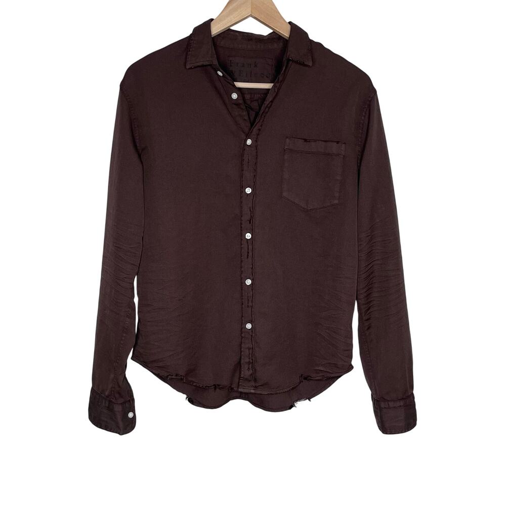 Frank & Eileen Luke Brown Button Front Shirt XXS Italian Cotton Made USA Unisex